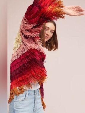 Anthropologie Fringe festival jacket in Red, Pink, Orange, Yellow